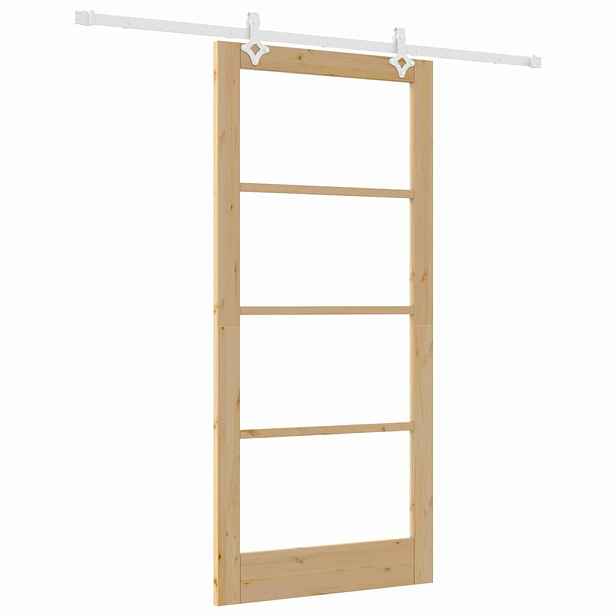 vidaXL Posuvné dveře 93 x 202 cm Masivní borové dřevo a sklo Přírodní