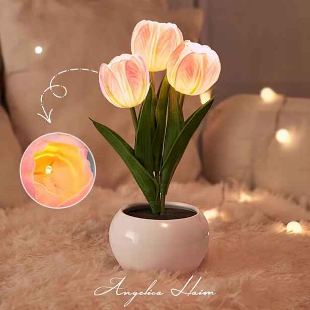 Lampička Led lampa Tulipán Růžové Tulipány v květináči Dárek Den žen