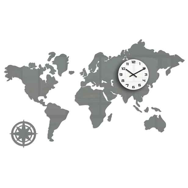 ModernClock 3D nalepovací hodiny Mapa světa šedé