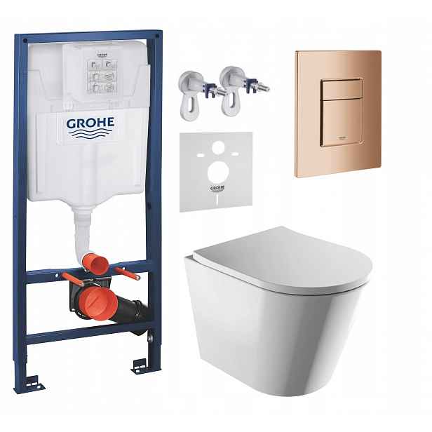 Podomítkový Wc set Grohe s mísou Tampa a tlačítkem měď lesk Fresh