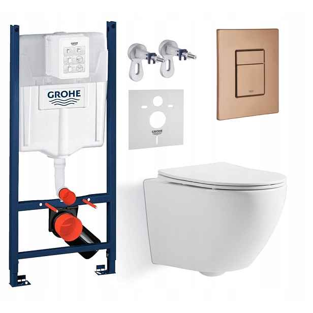 Sada Wc Grohe s mísou Wc Blatna a tlačítkem kartáčovaná měď Fresh