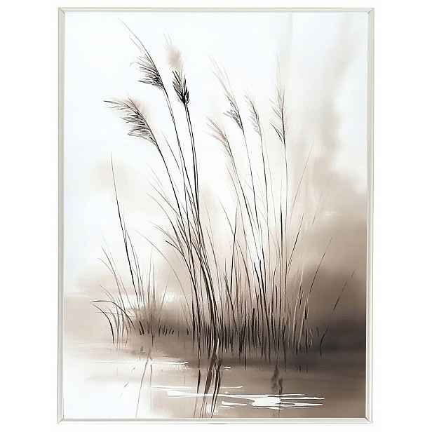 Plakát Rámeček Hliníkový Akvarel Jezero Rostliny Trávy Mlha Sepia 60x80