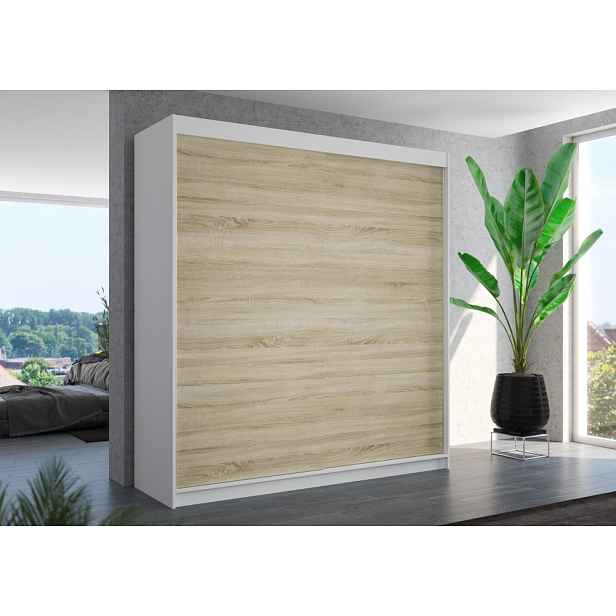 Šatní skříň s posuvnými dveřmi 200 cm HAVRIS - bílá / dub sonoma
