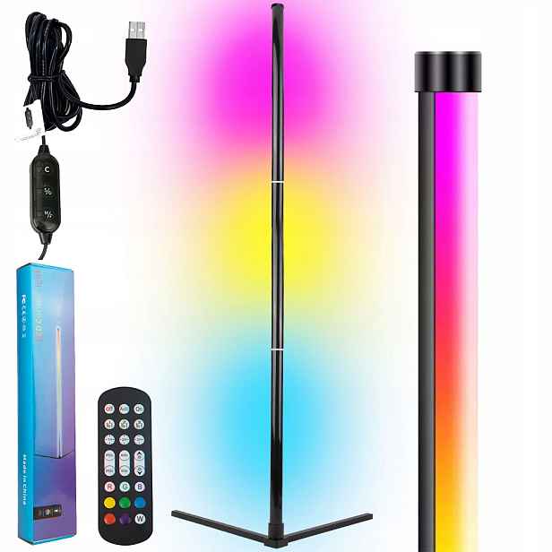 Stojací Rohová Led Lampa Rgb 155 CM Duhový Efekt 10 W Dálkový Ovladač
