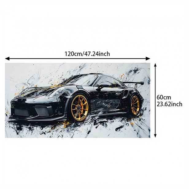 TEMU [2D Plochý] 1ks 23,62*47,24in/60cm*120cm Bezrámový Moderní Abstraktní Tisk Nástěnné Umění Černá Zlatá Závodní Plátno pro Obývací Pokoj Velká