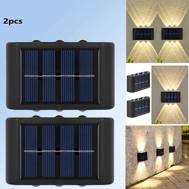 TEMU 6LED Solární venkovní nástěnná světla / 2 ks, osvětlení nahoru i dolů, přenosné, denní solární nabíjení, ideální pro zahradu, dvůr, garáž,