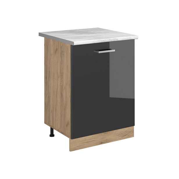Vicco SPODNÍ SKŘÍŇKA KUCHYŇSKÉ LINKY R-Line, Antracitový vysoký lesk/Zlatý mocný dub, 60 cm s 1 dveřmi pracovná doska Mramor
