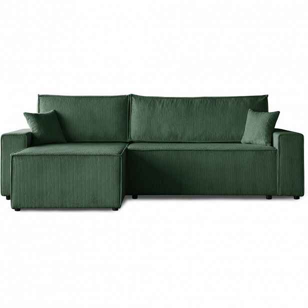 Beautysofa ROHOVÁ ROZKLÁDACÍ POHOVKA Hektor, s funkcí spaní, 277 cm, otoman 100 cm, tmavě zelená