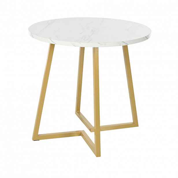 Modfu KULATÝ jídelní stůl 80x80x75 cm bílý z MDF s kovovou podnoží a mramorovým dekorem