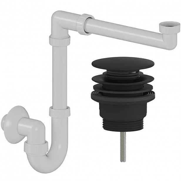 Sifon umyvadlový/nábytkový, místošetřící - DN32/250-700 mm - bílá s výpustí  click-clack - univerzální - plast - černá matná