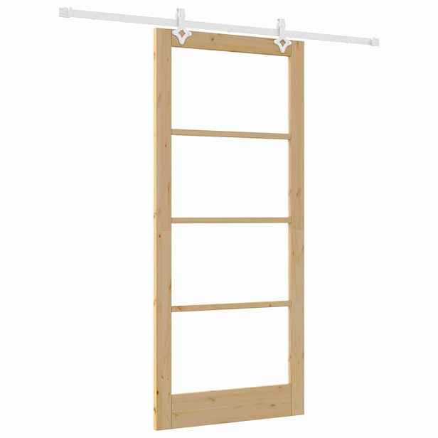 vidaXL Posuvné dveře 93 x 211 cm Masivní borové dřevo a sklo Přírodní
