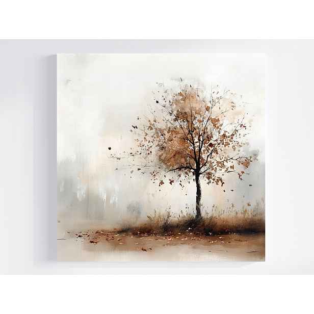 Obraz Na Plátně Canvas Akvarel Příroda Krajina Podzim Dřevo Mlha 50x50