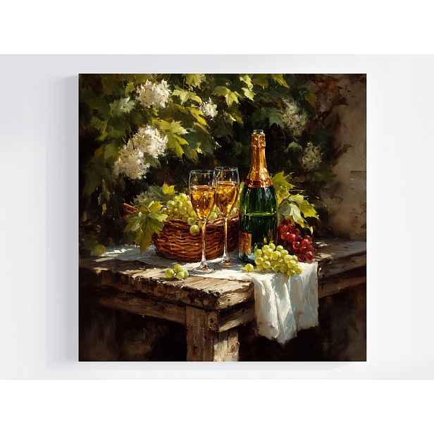 Obraz Na Plátně Canvas Léto Zahrada Ovoce Hroznové Víno Víno Skleničky 50x50
