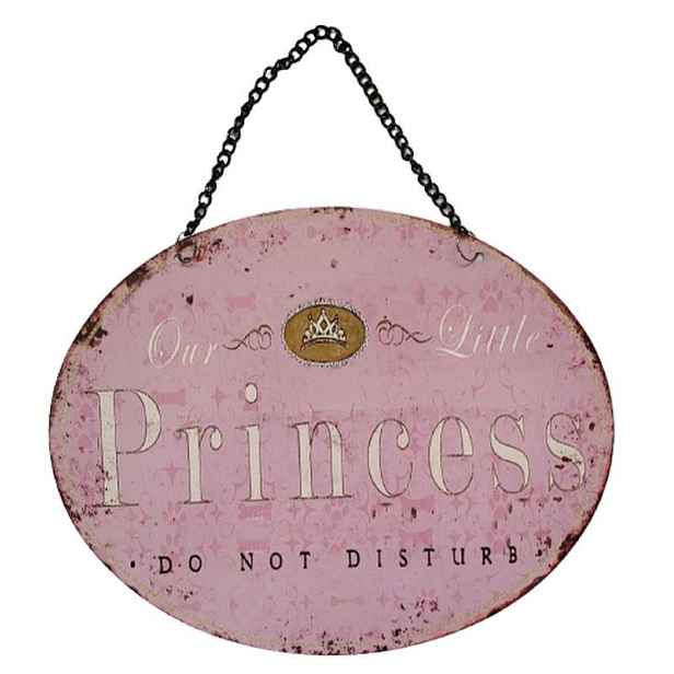 Růžová závěsná kovová cedule s řetízkem Princess - 25*20 cm Ostatní