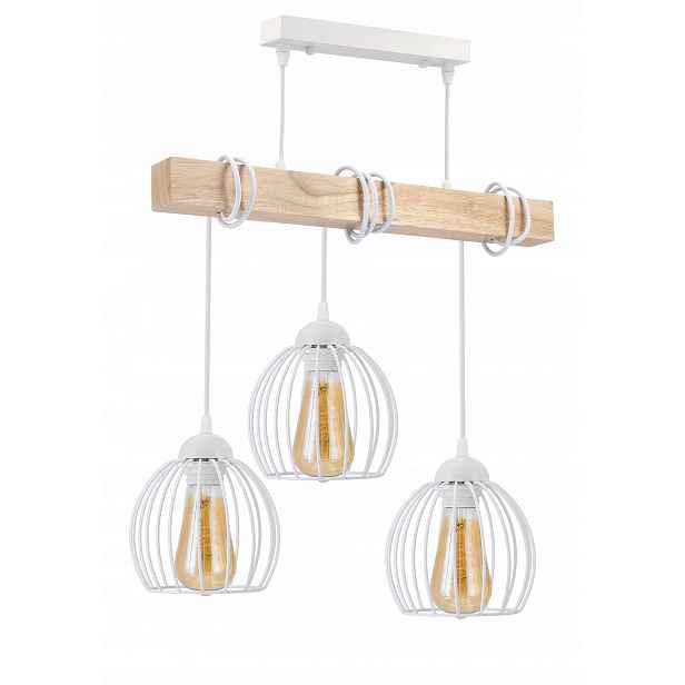 Závěsné Stropní Svítidlo Led Bílá Dřevěná 3x E27 Lustr Drátěná koule