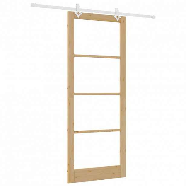 vidaXL Posuvné dveře 93 x 232 cm Masivní borové dřevo a sklo Přírodní