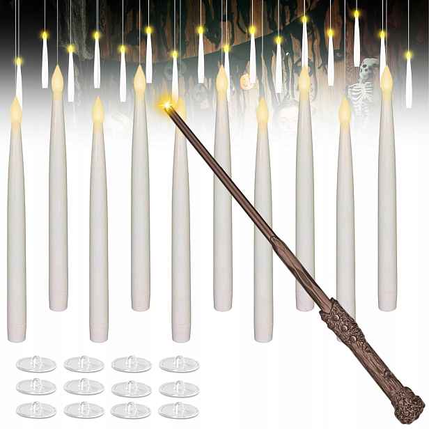 10 x Plovoucí svíčky bez plamene s kouzelnou hůlkou Halloween Decor