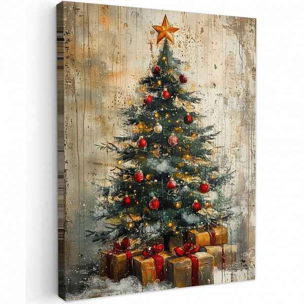 MuchoWow OBRAZ NA PLÁTNĚ Vánoční stromek - Vintage - Vánoce - Dárek 30x40 cm