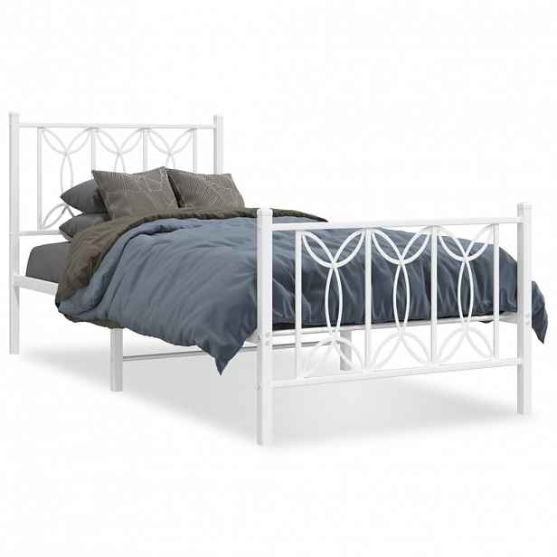 vidaXL Kovový rám postele s hlavovým a nožním čelem bílý 80 x 200 cm