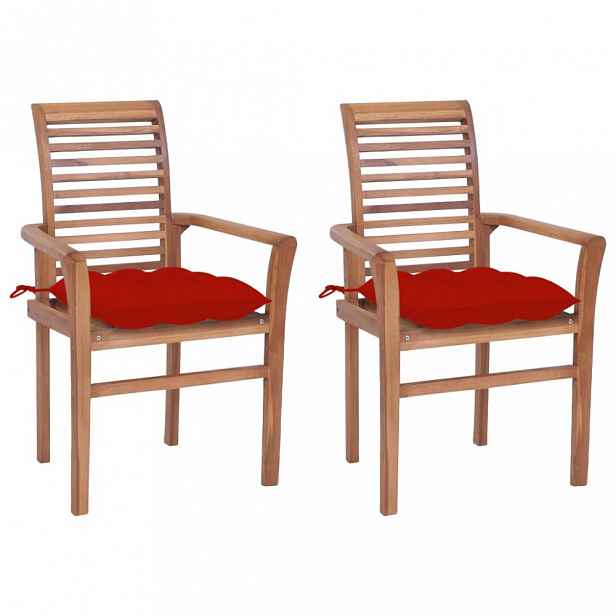 Zahradní jídelní židle s poduškou 2 ks teak Červená