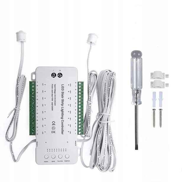 Led Schodišťový Ovladač 16 Stupňů Schodů Kanálů 12-24V 240W Senzory Pir
