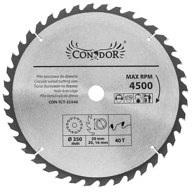 Condor Vidiová Kotoučová Pila 350 x 30 x 40 Zubů CON-TCT-3504