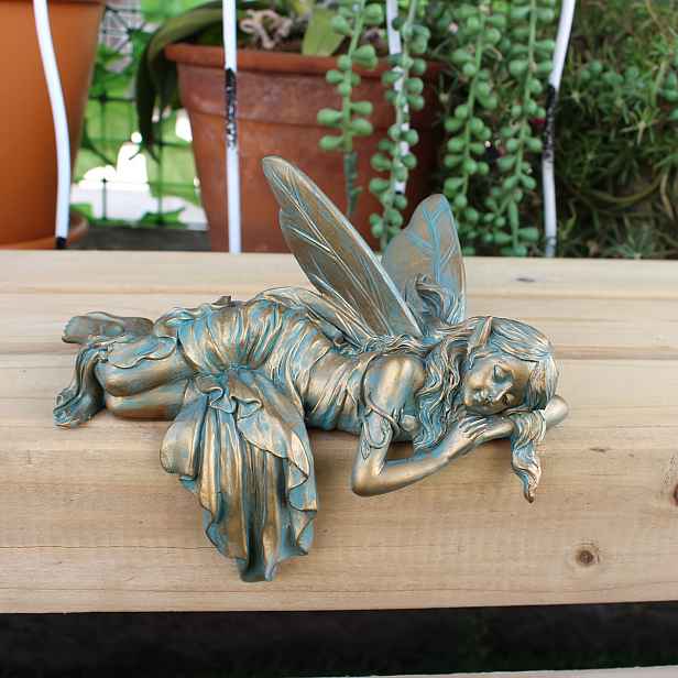 TEMU Vynikající imitace mramorově modré figurky spícího květinového víly, 1 ks. Květinová víla, dekorace do zahrady, venkovní zahradní víly, doplněk
