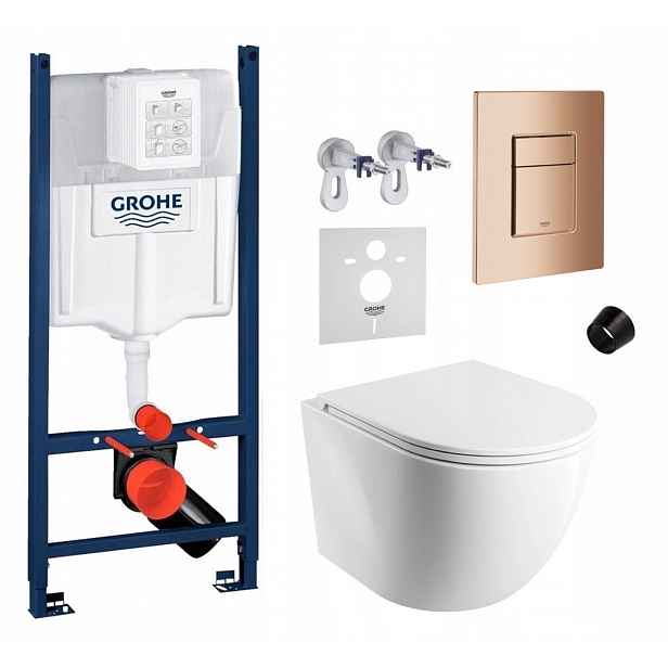 Wc sada Grohe Rapid s mísou Rimless Cmwbp tlačítko měď lesk