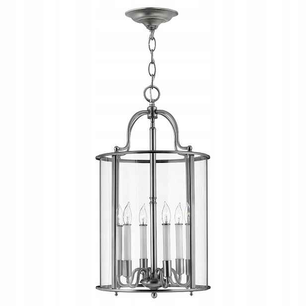 Závěsná lampa klasická stříbrná šedá pewter kulatá do obývacího pokoje 6 bodů Hinkley