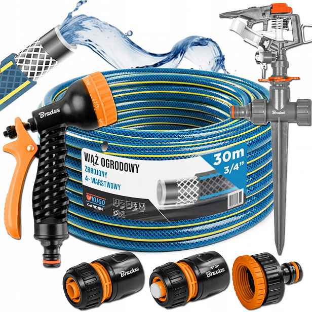 Hadice 3/4" 30 m 4 Vrstvy Zavlažovací Pistole Set Bradas