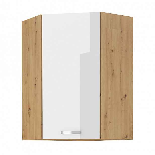 MEADOW, skříňka horní rohová 58x58 GN-90 1F, korpus: dub artisan, dvířka: bílý lesk