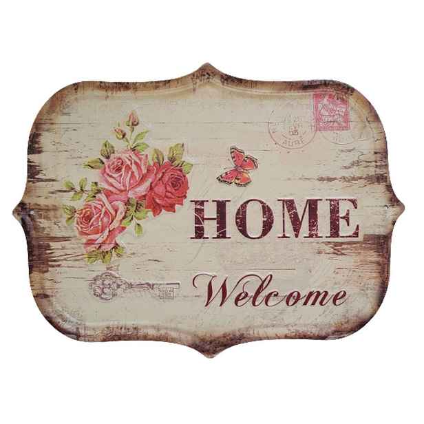 Nástěnná kovová cedule s růžemi Welcome Home - 33*25 cm Ostatní