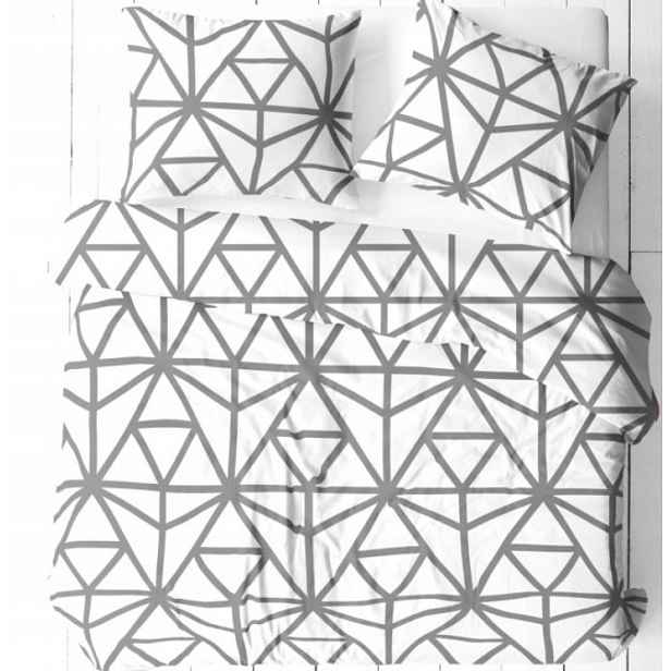 Sada Povlečení 160 x 200 cm Bavlněná geometrie šedá na bílém