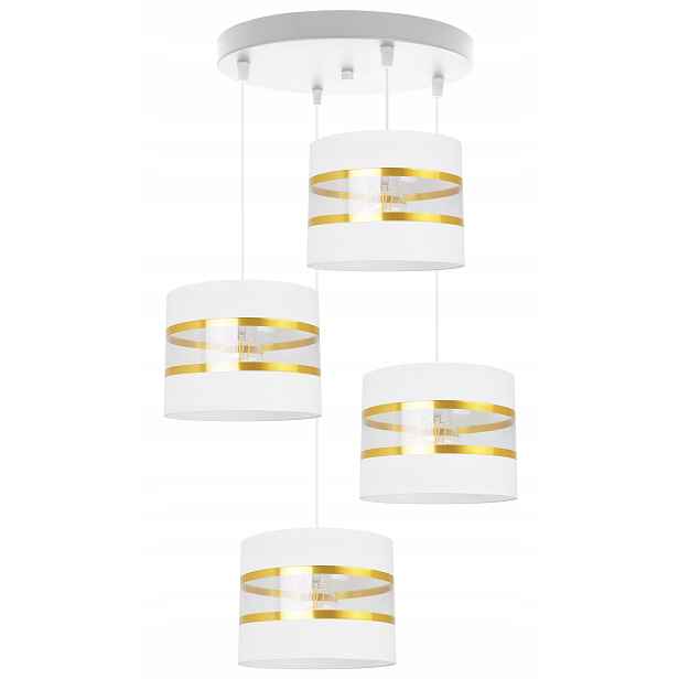 Závěsná Stropní Lampa Lustr Glamour Zlaté Pruhy Bílé Stínidlo Do Obývacího Pokoje