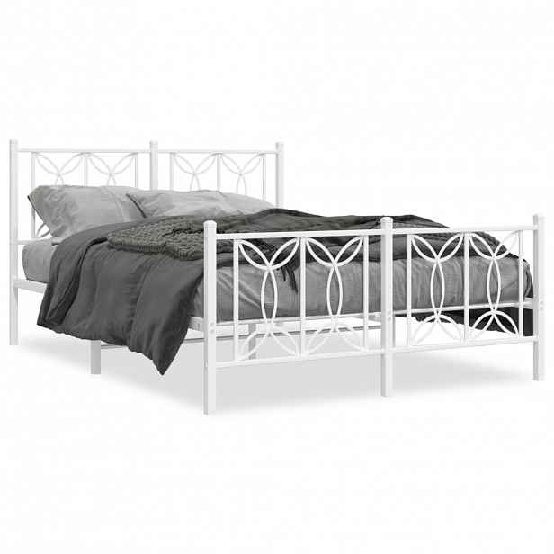 vidaXL Kovový rám postele s hlavovým a nožním čelem bílý 140 x 200 cm