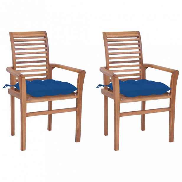 Zahradní jídelní židle s poduškou 2 ks teak Modrá