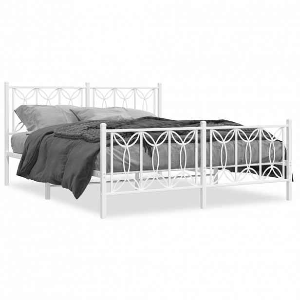 vidaXL Kovový rám postele s hlavovým a nožním čelem bílý 150 x 200 cm
