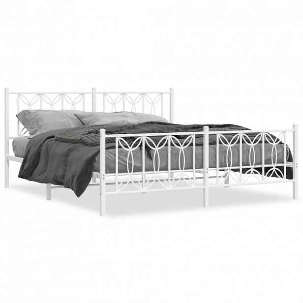 vidaXL Kovový rám postele s hlavovým a nožním čelem bílý 183 x 213 cm