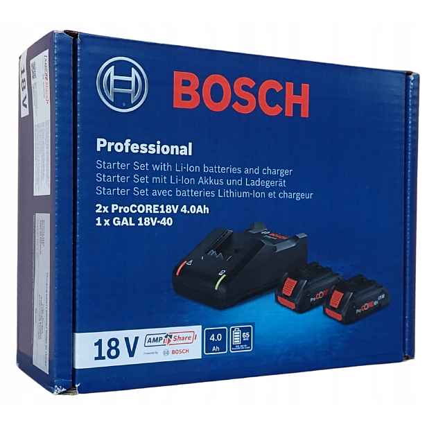 2x Akumulátor Baterie Sada Bosch Gba ProCORE 4.0Ah Nabíječka Gal 18V-40