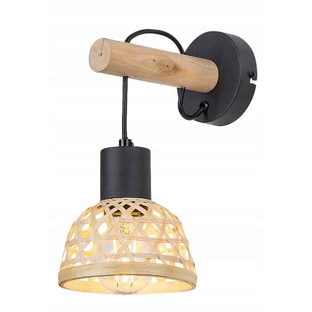 Nástěnné svítidlo boho dřevěný ratan černý skandinávský do obývacího pokoje Rabalux