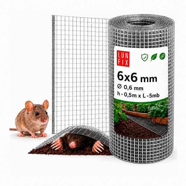Síť proti hlodavcům 5 m na krtky kuny nornice kovová 6x6 h0,5 fi0,65