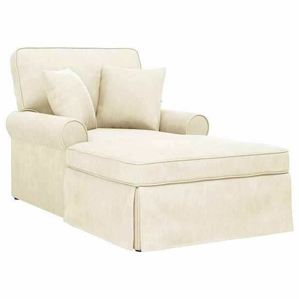 vidaXL Lounge chaise s volánem 3 ks Krémová Žebrovaná látka