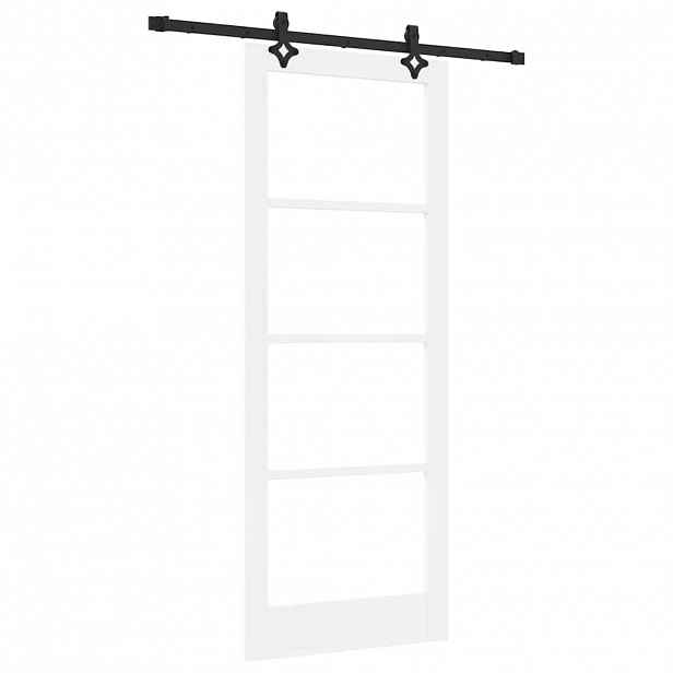 vidaXL Posuvné dveře Bílá 83 x 211 cm Masivní borové dřevo a sklo