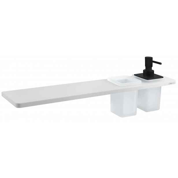 Sapho Abeline - Polička s dávkovačem a sklenkami, délka 50 cm, matná bílá/černá AE502-0101-03