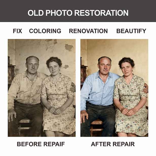 TEMU 2D Plochá, Profesionální Služba Restaurování Fotografií Vhodná pro Opravu Rozostření, Trhání, Vyblednutí a Škrábanců - Bez Rámu Vhodná pro
