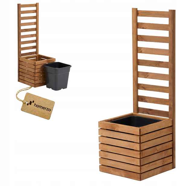 Zahradní květináč dřevěný s mřížkou pergola 112 cm, vložka 1x18 l, hnědý
