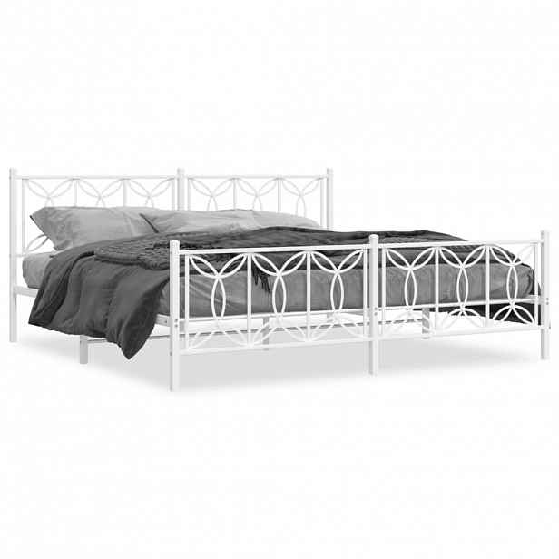 vidaXL Kovový rám postele s hlavovým a nožním čelem bílý 193 x 203 cm