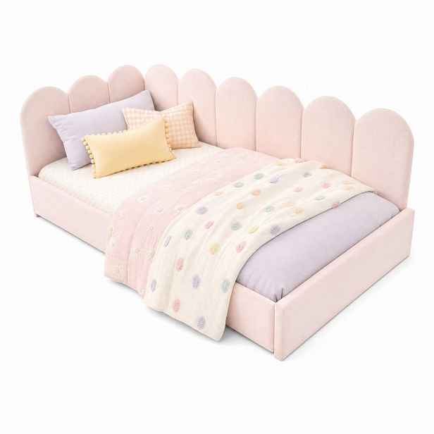 CHICFURN ČALOUNĚNÁ POSTEL 90/190 cm v růžové barvě s 2 zásuvkami ze sametu