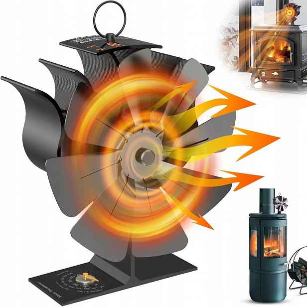 Krbový Ventilátor S 8 Lopatkami, Tichý, Otočný, S Teploměrem, Odolný