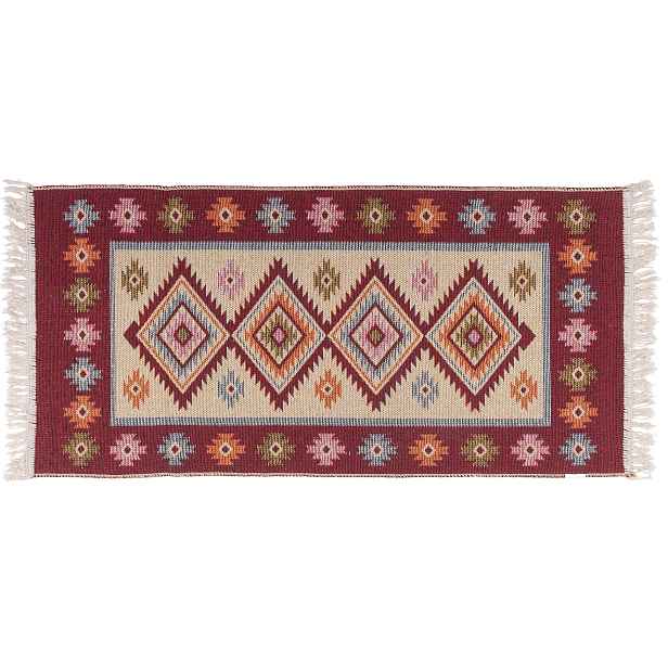 Kusový oboustranný vzorovaný koberec KILIM - ROMBY vínová 80x150 cm